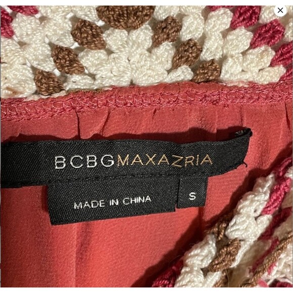 BCBG Pink Floral Boho Mini Dress Crochet Knit Silk Cotton Blend Size Small - Picture 4 of 12